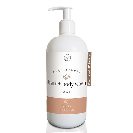 Rowe Casa Organics 2-in-1 Kids Hair & Body Wash with Therapeutic Essential Oils – Fruity Kids Shampoo & Body Wash with Sweet, Bright & Uplifting Scent – 16 Fl. Oz