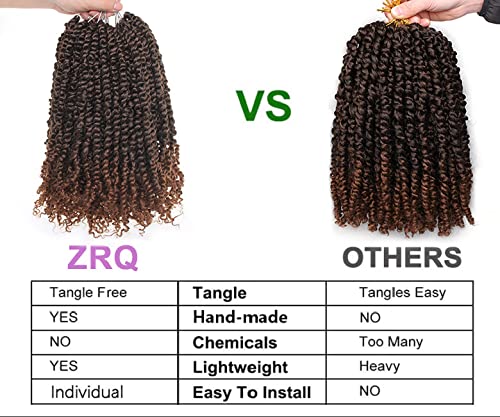 ZRQ Short Passion Twist With Bohemian Hair 8 Inch 8 Packs Ombre Brown Pre-twisted Crochet Passion Twists Synthetic Braiding Hair Curly Ends Braids Twist Hair for Black Women 12 Roots/Pack T30#