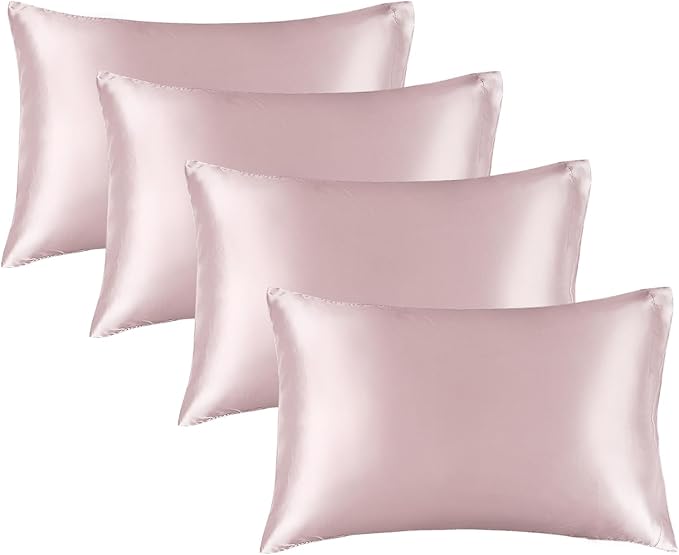 BEDELITE Satin Pillowcase for Hair and Skin, Super Soft Similar to Silk Pillow Cases 4 Pack with Envelope Closure, Cooling Pillowcases for Women Men (20"x40" King Size, Lotus Pink)