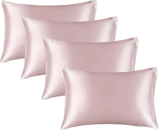 BEDELITE Satin Pillowcase for Hair and Skin, Super Soft Similar to Silk Pillow Cases 4 Pack with Envelope Closure, Cooling Pillowcases for Women Men (20"x40" King Size, Lotus Pink)