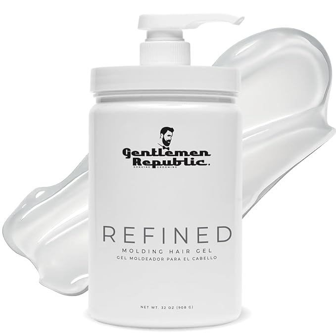 Gentlemen Republic 32oz Refined Hair Gel with Pump for Men - Premium Gel For Men Humidity Resistant & Alcohol-Free - All Day Shine and Hold for All Hair Types and Never Flakes - Made in the USA