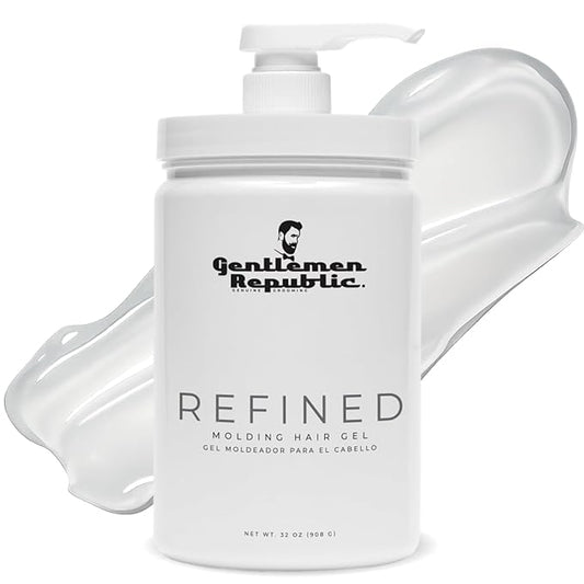 Gentlemen Republic 32oz Refined Hair Gel with Pump for Men - Premium Gel For Men Humidity Resistant & Alcohol-Free - All Day Shine and Hold for All Hair Types and Never Flakes - Made in the USA