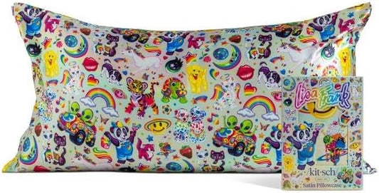 Kitsch x Lisa Frank Satin Pillowcase with Zipper for Hair & Skin, Softer Than Silk Pillow Cases, Wrinkle-Free, Smooth and Cooling Satin Pillow Covers King Size 19x36- The Fantastic World of Lisa Frank