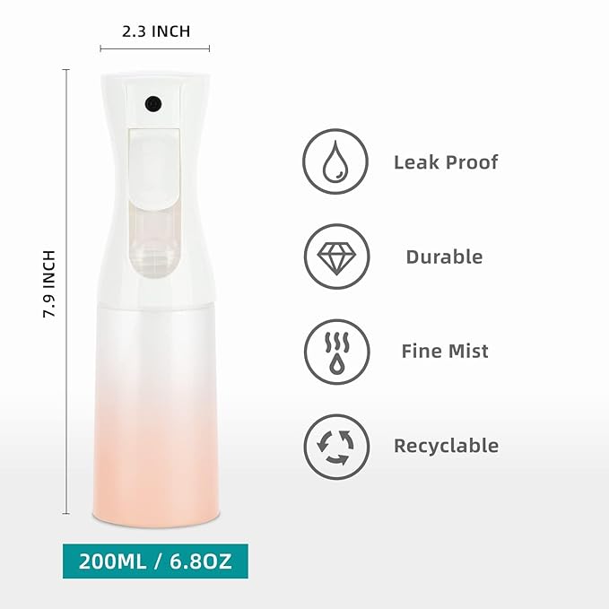 Spray Bottle for Hair (6.8OZ /200ML) Continuous Ultra Fine Mist Sprayer for Hair, Salons, Barber, Plants, Skin Care, Cleaning 1 Pack MATTE PINK