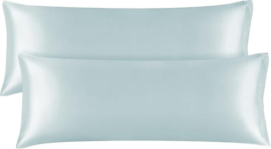 BEDELITE Satin Body Pillow Cover 2 Pack, Super Soft and Cooling Body Pillow Pillowcase for Hair and Skin, Breathable Silky Full Long Pillowcase Cover(20"x54", Stone Blue)