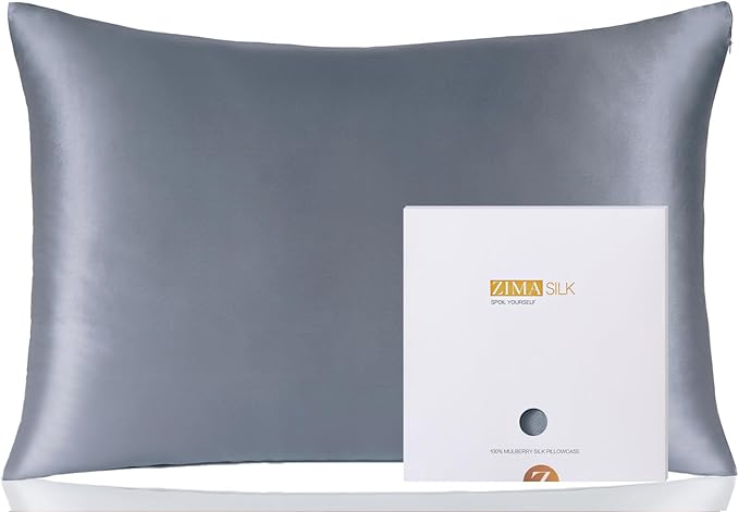 ZIMASILK 100% Pure Mulberry Silk Pillowcase for Hair and Skin Health,Soft and Smooth,Both Sides Premium Grade 6A Silk,600 Thread Count,with Hidden Zipper,1pc (King 20''x36'',Slate Blue)
