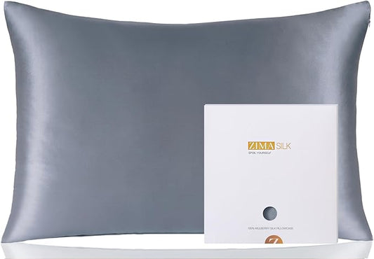 ZIMASILK 100% Pure Mulberry Silk Pillowcase for Hair and Skin Health,Soft and Smooth,Both Sides Premium Grade 6A Silk,600 Thread Count,with Hidden Zipper,1pc (King 20''x36'',Slate Blue)