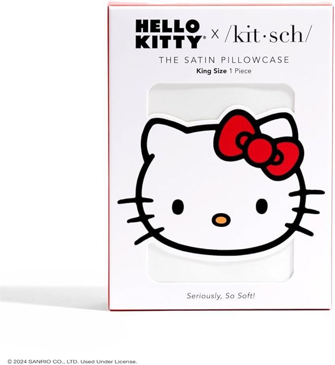 Kitsch x Hello Kitty Pillow Case Ivory – Toddler Bed Time Satin Pillowcase with Zipper – Soft Cooling Pillow Cover for Hair & Skin – Better Than Silk Pillowcase – King Size 19x36