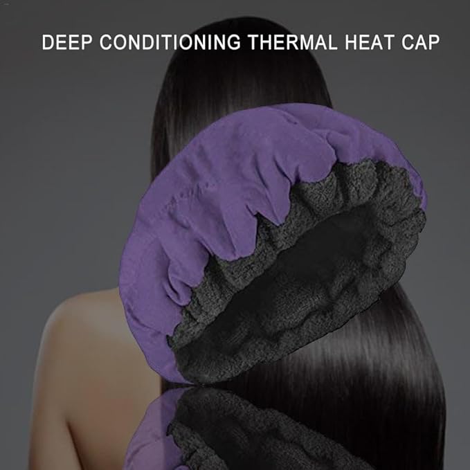Steam Cap, Cordless Deep Conditioning Heat Cap Flaxseed Heat Cap Microwavable Heat Cap Hair Care Cap Heat Cap for Deep Conditioning Hair Therap, Purple