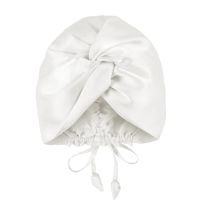 OLESILK Silk Bonnet for Sleeping Women: 100% Mulberry 22 Momme Silk, Adjustable Fit for Night Hair Care, No Frizz for Curls, White