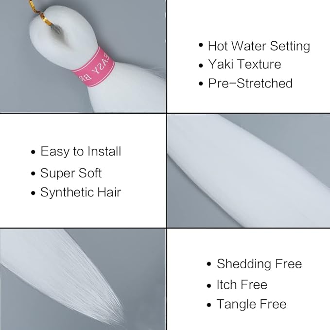 AQINBEL White Braiding Hair 8 Bundles/Pack 26" Braiding Hair Pre Stretched Itch Free Crochet Twist Braids Hair Yaki Texture Hair for Braiding Extensions for Women (White)