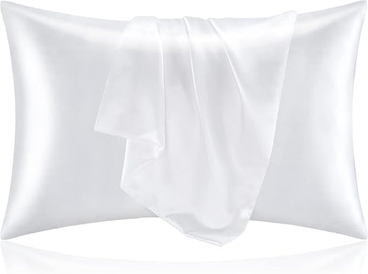 BEDELITE Satin Pillowcase for Hair and Skin, Super Soft and Cooling Similar to Silk Pillow Cases 2 Pack with Envelope Closure, Gift for Women Men(20"x30" Queen Size, White)