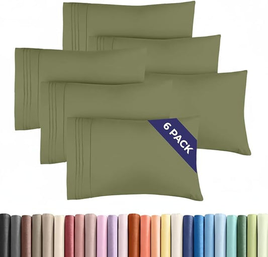 Queen Pillow Cases Set of 6 - Ultra Soft Hotel Quality Pillowcase Covers - Comfy, Cozy & Wrinkle Free - Shrink, Stain & Fade Resistant - Machine Washable Pillow Protectors - 6 Piece Set - Sage Green