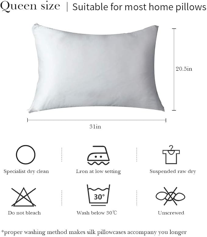 100% Mulberry Silk Pillowcases Set of 2 for Hair and Skin and Super Soft and Breathable Queen Size Nature Silk Pillowcases (Queen, White)
