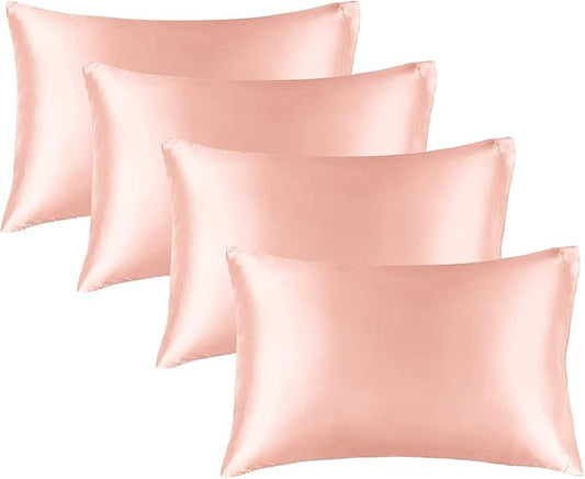 BEDELITE Satin Pillowcase for Hair and Skin, Super Soft Similar to Silk Pillow Cases 4 Pack with Envelope Closure, Cooling Pillowcases for Women Men (20"x30" Queen Size, Coral)