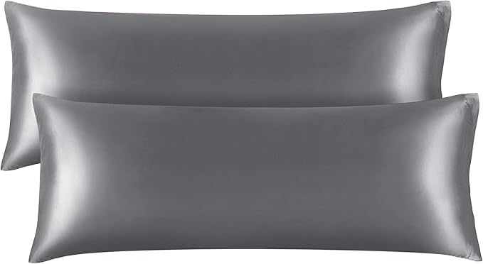 BEDELITE Satin Body Pillow Cover 2 Pack, Super Soft and Cooling Body Pillow Pillowcase for Hair and Skin, Breathable Silky Full Long Pillowcase Cover(20"x54", Dark Grey)