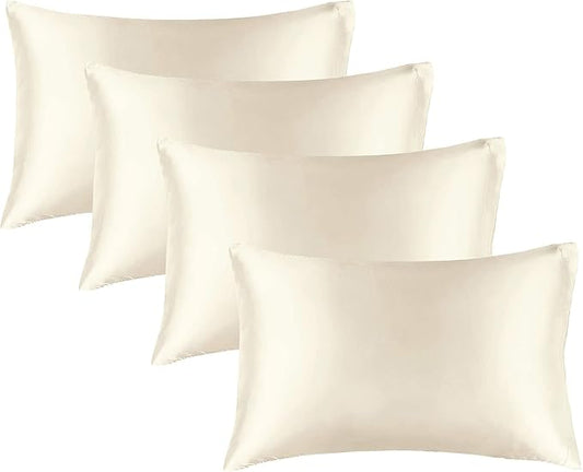 BEDELITE Satin Pillowcase for Hair and Skin, Super Soft Similar to Silk Pillow Cases 4 Pack with Envelope Closure, Cooling Pillowcases for Women Men (20"x30" Queen Size, Beige)