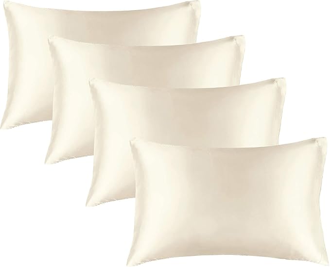 BEDELITE Satin Pillowcase for Hair and Skin, Super Soft Similar to Silk Pillow Cases 4 Pack with Envelope Closure, Cooling Pillowcases for Women Men (20"x36" King Size, Beige)