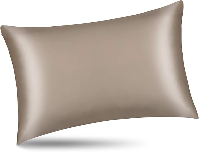 ALASKA BEAR Natural Silk Pillowcase, Hypoallergenic, 19 Momme, 600 Thread Count 100 Percent Mulberry Silk, Standard (1pc, Taupe Tan)