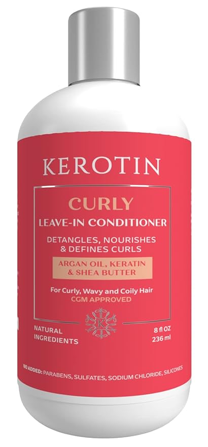 Kerotin Leave-in Conditioner - Curl and Wavy Hair - Detangler, Moisturizing and Anti-Frizz, Approved Cream with Argan Oil | Free of Sulfate and Artificial Fragrances.