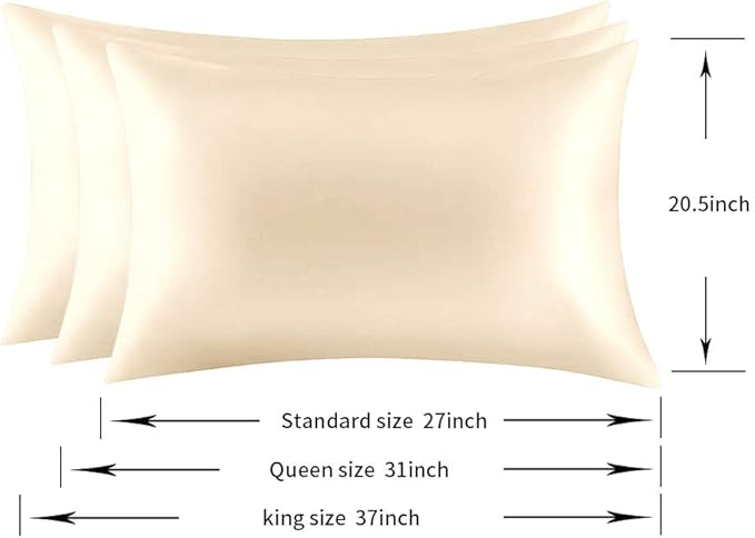 100% Mulberry Silk Pillowcases Set of 2 for Hair and Skin and Super Soft and Breathable Standard Size Nature Silk Pillowcases (Standard, Buff Beige)