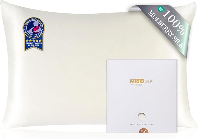 ZIMASILK 100% Pure Mulberry Silk Pillowcase for Hair and Skin Health,Soft and Smooth,Both Sides Premium Grade 6A Silk,600 Thread Count,with Hidden Zipper,1pc(Toddler 13''x18'',Ivory)