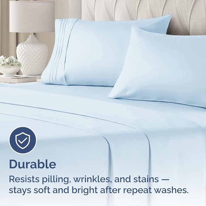 King Pillow Cases Set of 4 - Ultra Soft Hotel Quality Pillowcase Covers - Comfy, Cozy & Wrinkle Free - Shrinkage, Stain and Fade Resistant - Machine Washable Pillow Protectors - 4 Piece Set - Sky Blue