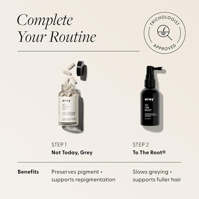 Arey To The Root Hair Serum for Women & Men | Slows Grey Hair Growth & Preserves Pigment in 3-6 Months | Promotes Healthier Hair & Adds Volume | Vegan, Oil-Free, Scent-Free Formula (1 Month)