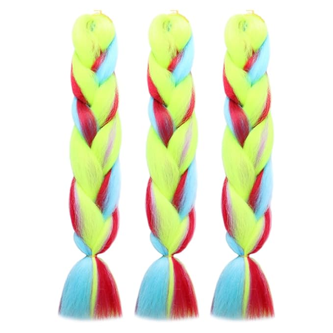 Xiaofeng Colorful Ombre Braiding Hair Extensions 24 Inch 3 Packs High Temperature Jumbo Crochet Braiding Hair for Box Twist Braids (24 Inch (Pack of 3), Rainbow 10)