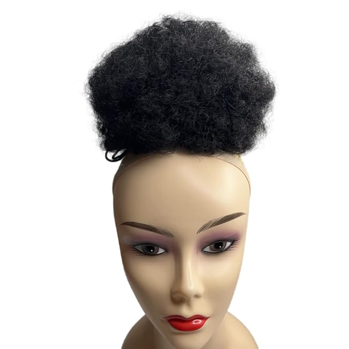 Real Human Hair Afro Kinky Curly Puff Drawstring Ponytail High Puffs Drawstring Bun 2 Clips in Hairpieces Updo Donut Chignon Short Curly Hair for Black Women (6 inch)