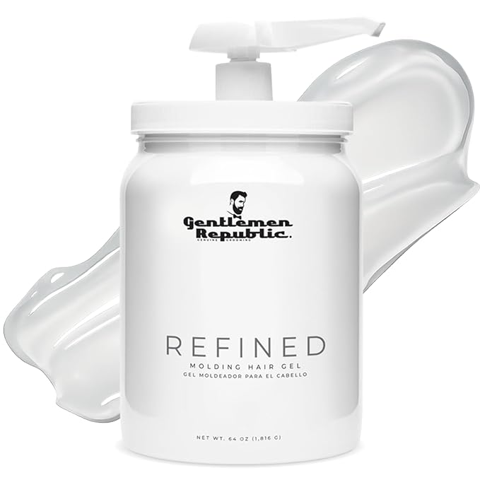 Gentlemen Republic 64oz Refined Men's Hair Gel - Professional Formula for 24 Hour Shine and Strong Hold, Humidity Resistant Styling Gel for hair W/Pump, 100% Alcohol-Free and Never Flakes, Made in USA