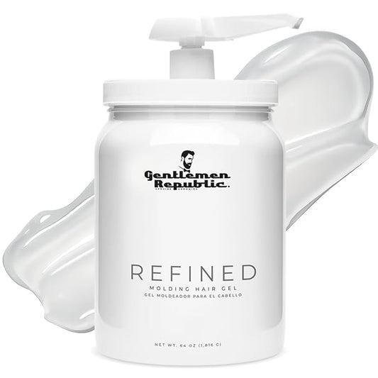 Gentlemen Republic 64oz Refined Men's Hair Gel - Professional Formula for 24 Hour Shine and Strong Hold, Humidity Resistant Styling Gel for hair W/Pump, 100% Alcohol-Free and Never Flakes, Made in USA