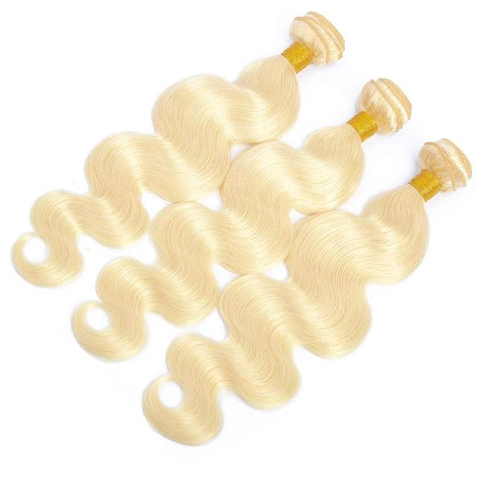613 Blonde Body Wave Bundles Human Hair with Closure (16 18 20+14") 12A Grade Brazilian Virgin 613 Blonde Body Wave Human Hair 3 Bundles with Transparent Lace Closure
