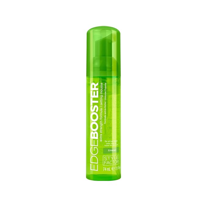 Style Factor EDGE BOOSTER Extra Strength Setting Mousse Travel Size – Frizz Control, Extra Volume, and Conditioning – 2.5oz Emerald Mousse for Curly Hair