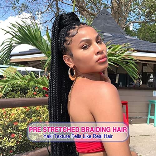 8 Pack Pre Stretched Braiding Hair - 36" 110G/Pack Premium Braiding Hair Pre Stretched Extensions, Professional Itch Free Hot Water Setting Yaki Texture Prestretched Hair (#1B)