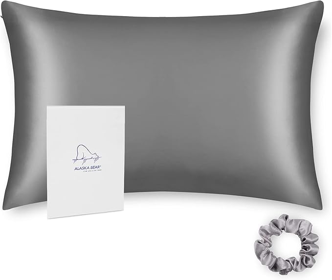 ALASKA BEAR Natural Silk Pillowcase, Hypoallergenic, 19 Momme, 600 Thread Count 100 Percent Mulberry Silk, King Size with Hidden Zipper (1pc, Iron Grey)