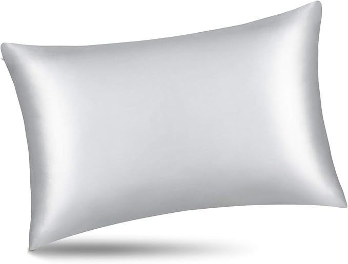 ALASKA BEAR 100% Pure Mulberry Silk Pillowcase for Curly Hair Wife Women Mother Her Grandma Pillow Slip Machine Washable Queen 20"x30" (1 Pack, Silver)