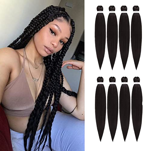 Pre-stretched Braiding Hair - 26 Inch 8 Packs Dark Brown Super Long Braiding Hair For Twist or Box Braids, Yaki Texture Hot Water Setting Synthetic Braiding Hair Extensions (26 Inch, #2-8P)