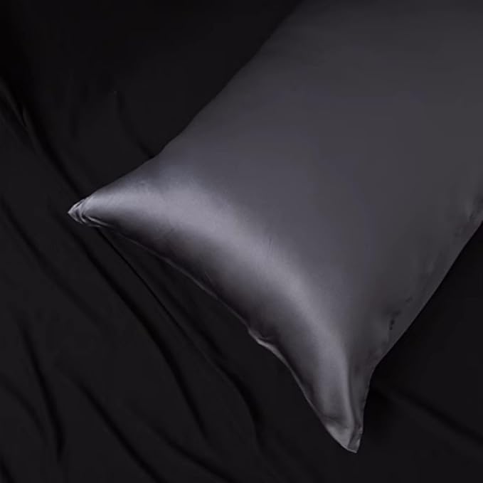 100% Mulberry Silk Pillowcase for Sleeping Women, 22 Momme Silk Pillow Cases for Hair and Face, Zipper Closure, Hypoallergenic Pillow Cases USA Made, 1 Pcs 20"x30" (Queen, Slate Grey)