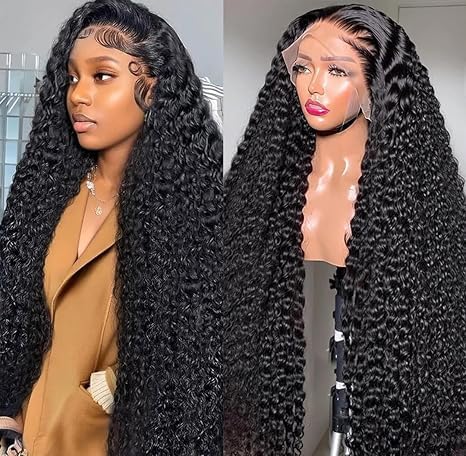 36Inch Deep Wave Lace Front Wigs Human Hair 200% Density 13x6 HD Transparent Deep Curly Lace Front Wigs for Women Pre Plcked Glueless Wigs with Baby Hair