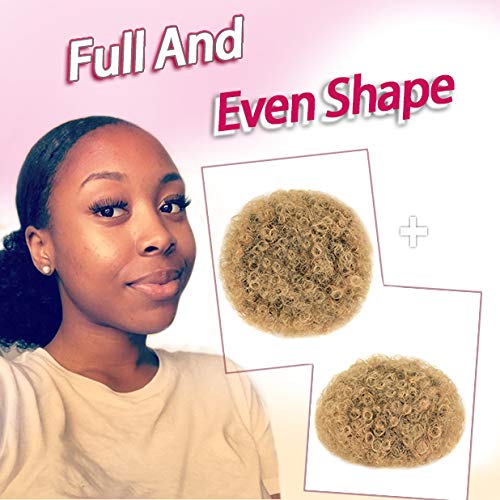 rosmile Afro Puff Drawstring Ponytail Extension for Black Women, Premium Ombre Brown T1B/27# 80gram Short Synthetic Afro Puff Ponytail for Natural Hair, Clip On Kinky Drawstring Curly Ponytail Bun
