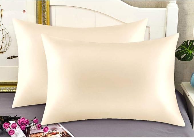100% Mulberry Silk Pillowcases Set of 2 for Hair and Skin and Super Soft and Breathable King Size Nature Silk Pillowcases (King, Buff Beige)