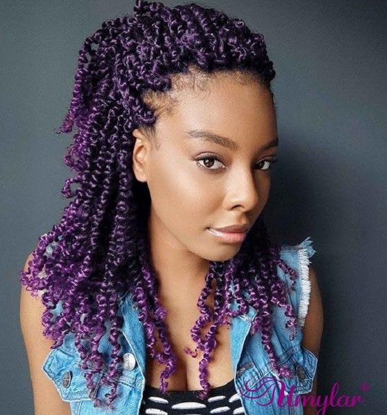 crochet twists pre looped-14 Inches 8 Packs Passion Twist Crochet Hair for Black Women and Kids-Omber Purple,Soft Lightweight Hair Extension(14"-8 Packs,T1B/Purple)