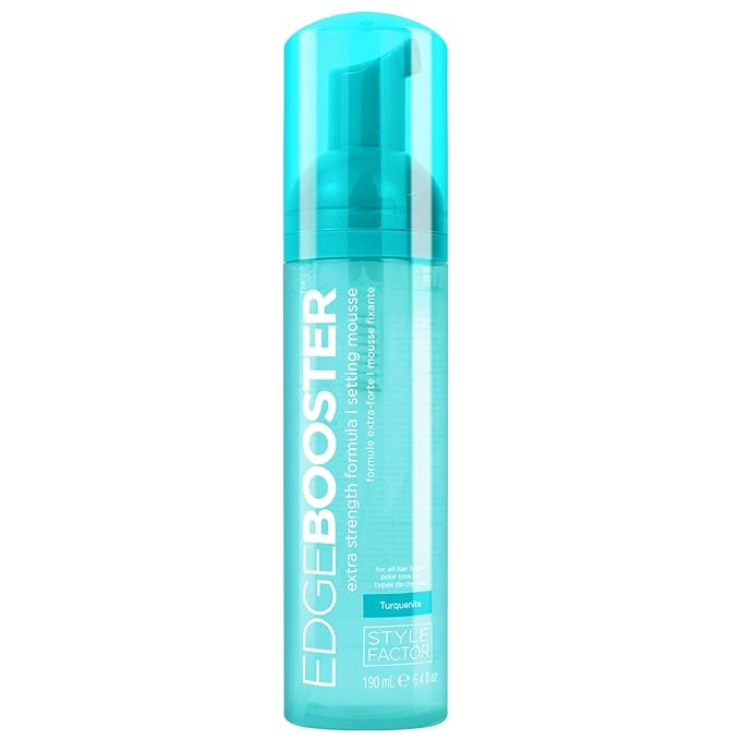 Style Factor EDGE BOOSTER Extra Strength Setting Mousse – Frizz Control, Extra Volume, and Conditioning – 6.4oz Turquenite Mousse for Curly Hair