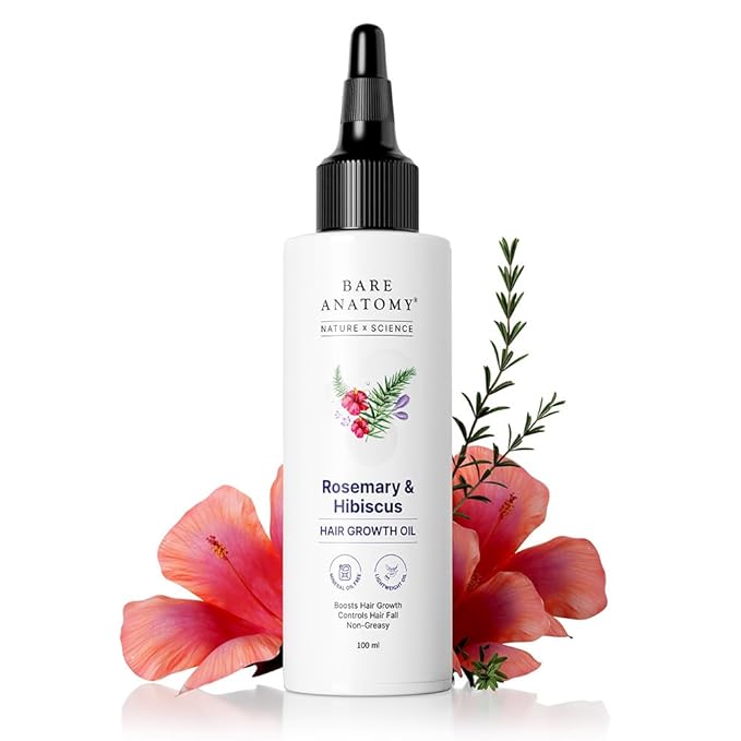 Bare Anatomy Nature x Science Rosemary Hibiscus Hair Growth Oil for Women & Men | Helps Hair Growth & Strengthens Hair | Nourishes Scalp & Controls Hair Fall | Suitable for All Hair Types-100ml