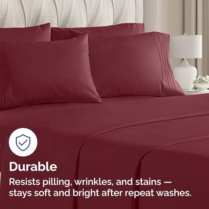 King Pillow Cases Set of 6 - Ultra Soft Hotel Quality Pillowcase Covers - Comfy & Wrinkle Free - Shrink, Stain & Fade Resistant - Easy-Care, Machine Washable Pillow Protectors - 6 Piece Set - Burgundy