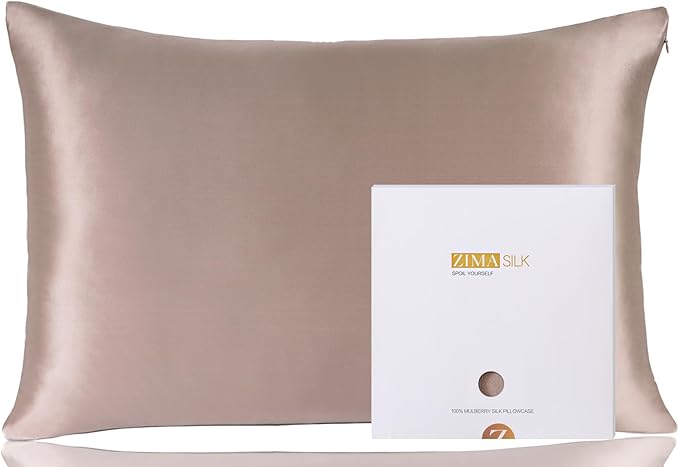 ZIMASILK 100% Pure Mulberry Silk Pillowcase for Hair and Skin Health,Soft and Smooth,Both Sides Premium Grade 6A Silk,600 Thread Count,with Hidden Zipper,1pc(Standard 20''x26'',Gray Brown)