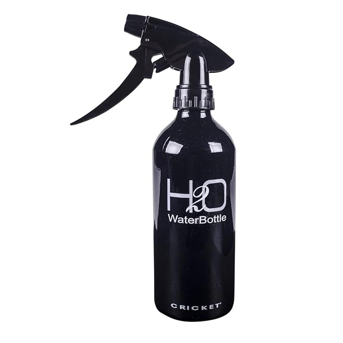 Cricket H2O Water Spray Bottle for Hair Mist – Continuous Stream, Adjustable Nozzle & Stronger Spray Bottles, Durable Aluminum, Refillable for Hair Styling & Barber Use – 13.5 oz, Sparkle Black