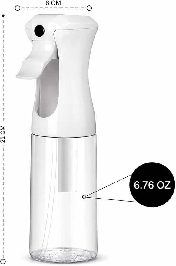 VIGOR PATH Continuous Spray Bottle – Fine Mist Mister Spray Bottle for Hair, Plants, Cleaning, Pets & Travel | Refillable Water Spray Bottles (200ml / 6.7oz) Clear