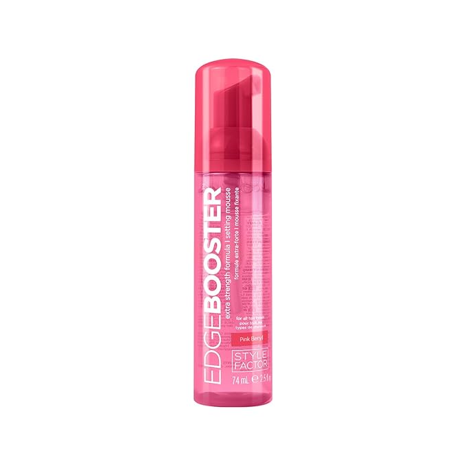 Style Factor EDGE BOOSTER Extra Strength Setting Mousse Travel Size – Frizz Control, Extra Volume, and Conditioning – 2.5oz Pink Beryl Mousse for Curly Hair